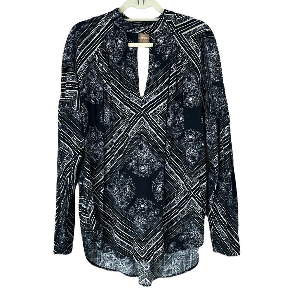 Free People Walking On A Dream Tunic Top Long Sleeve Black White Size Small